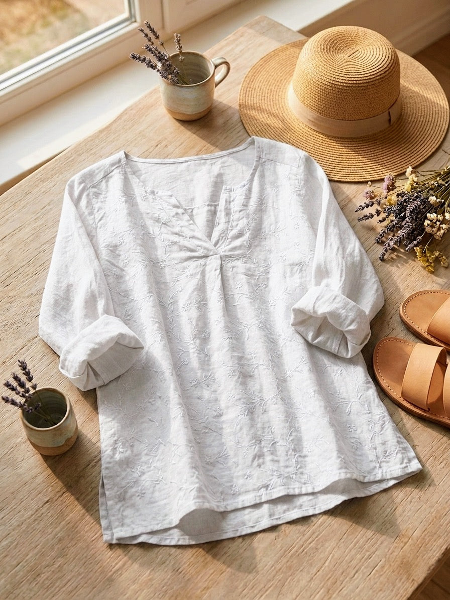 Camicia ricamata in lino