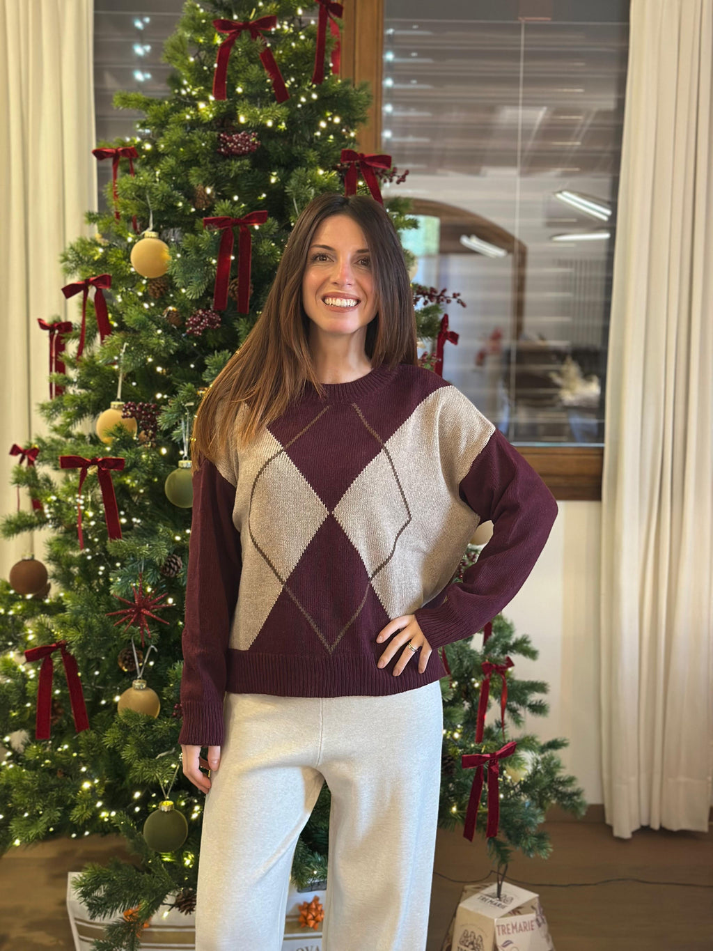 Maglione rombi misto lana cashmere