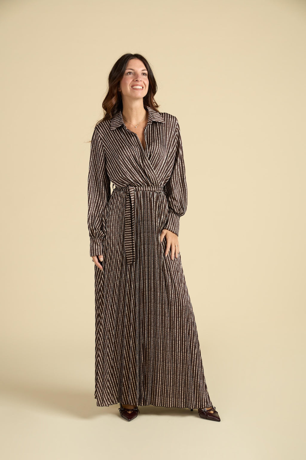 Abito Chemisier Lungo a Righe Lurex - Modello Glamour