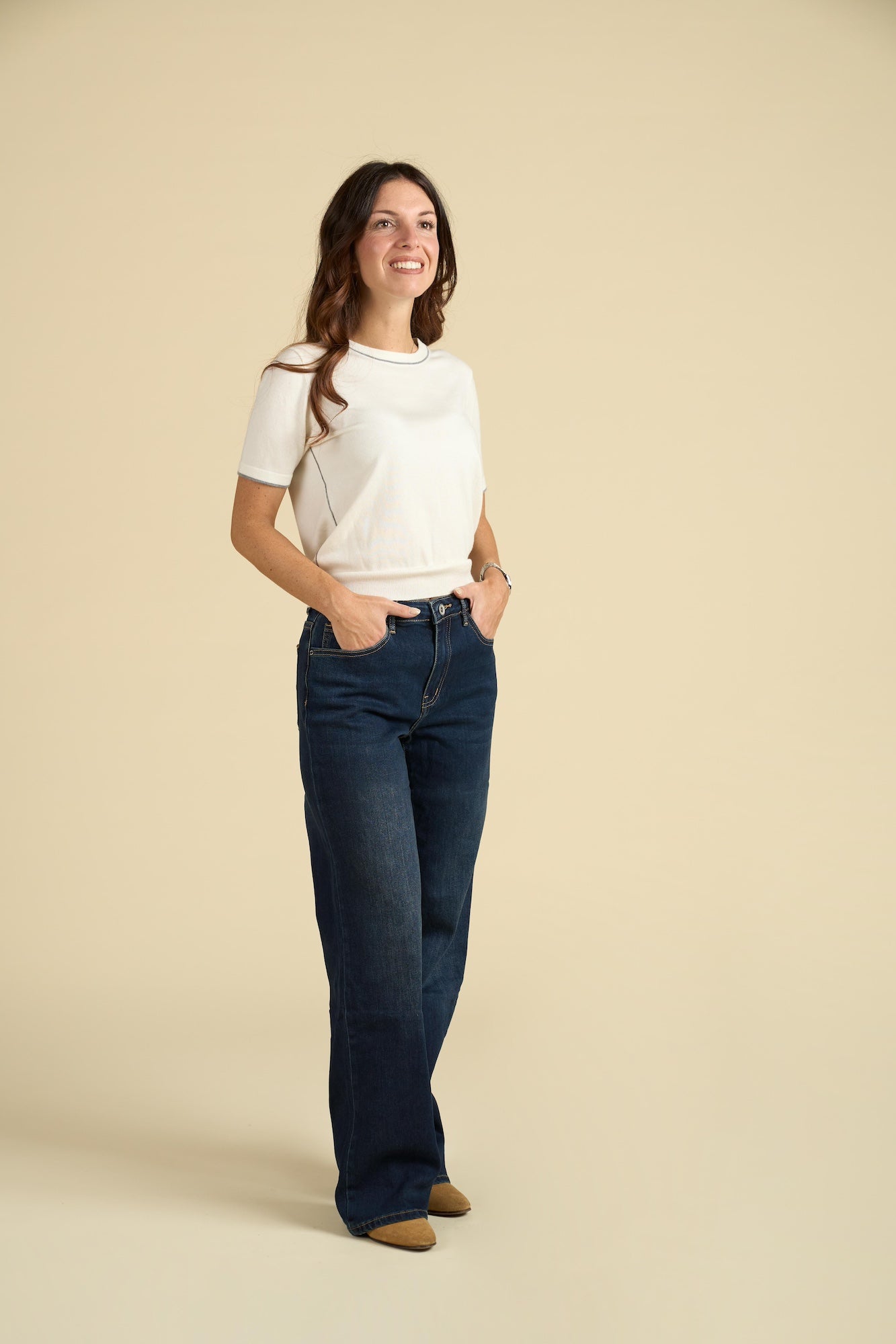 Jeans Wide Leg Vita Alta - Denim Scuro Classico