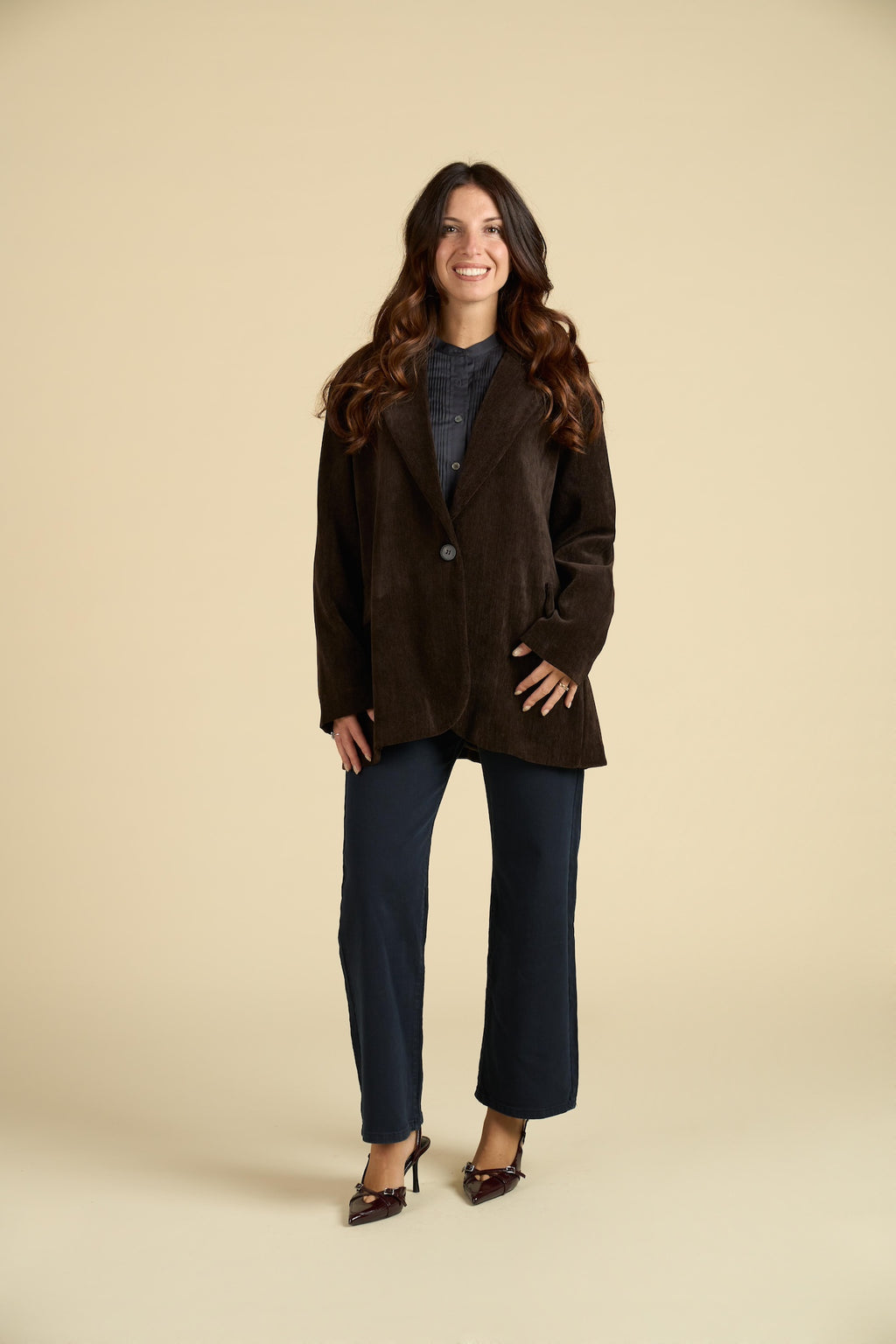 Giacca Blazer Oversize in Velluto a Coste Stretch