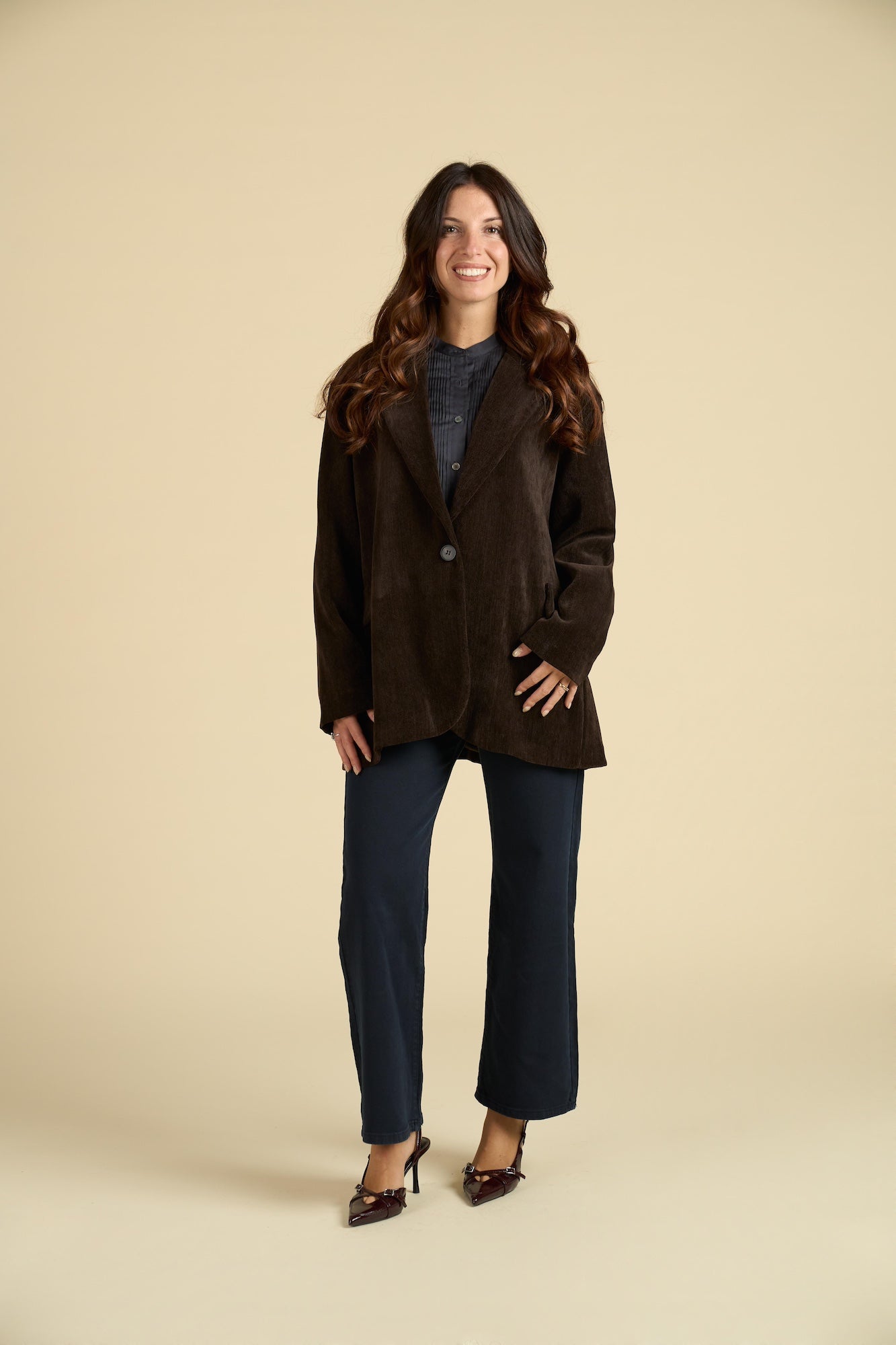 Giacca Blazer Oversize in Velluto a Coste Stretch