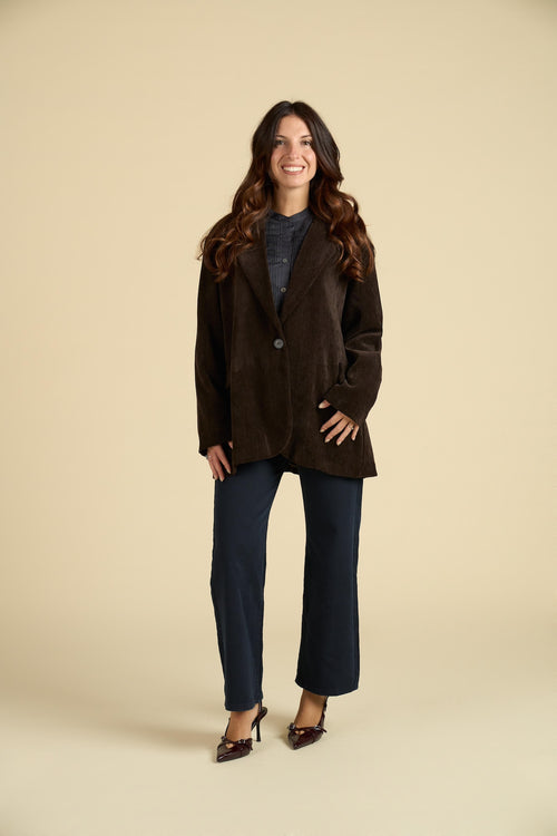 Giacca Blazer Oversize in Velluto a Coste Stretch