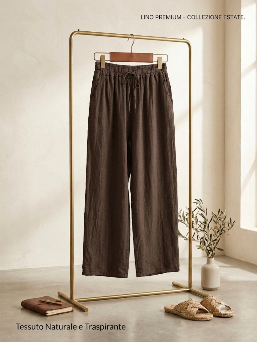 Pantalone lino largo