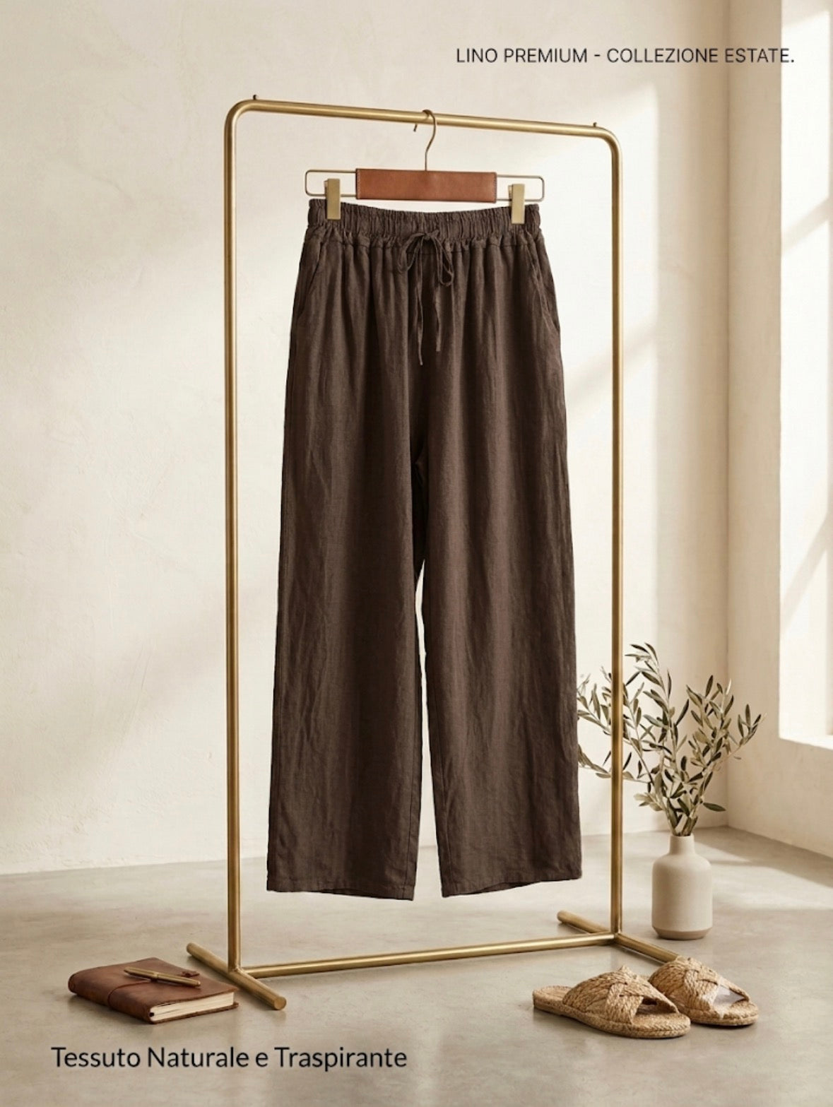Pantalone lino largo