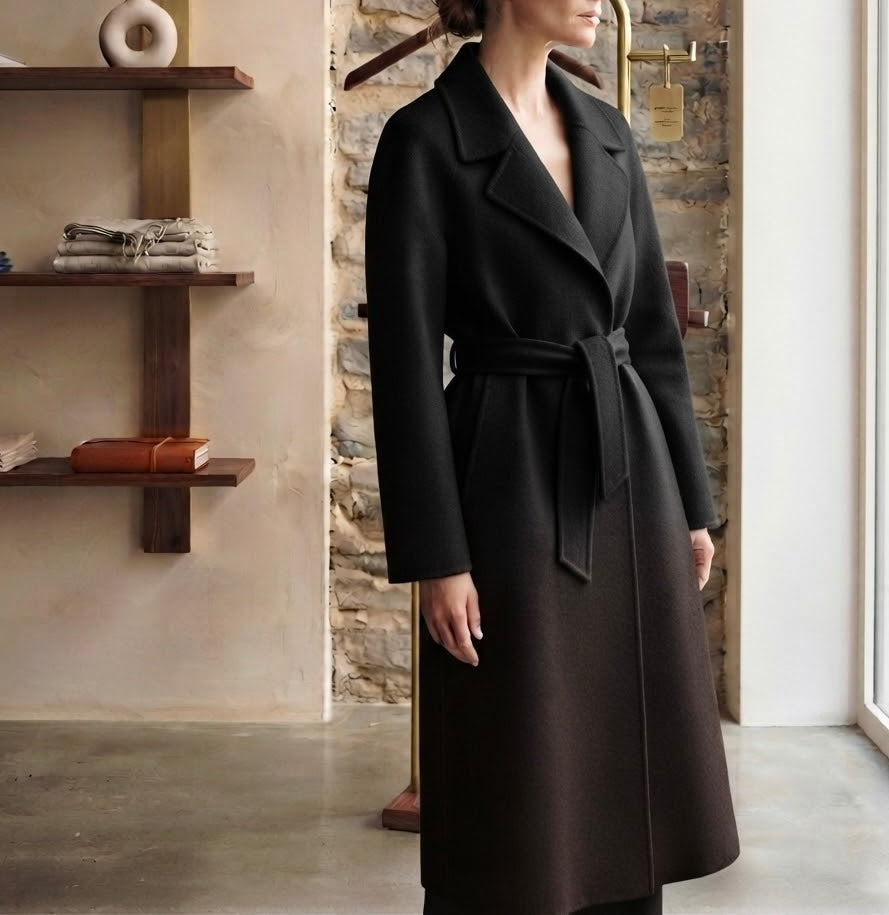 Cappotto lungo con cintura misto lana e cashmere