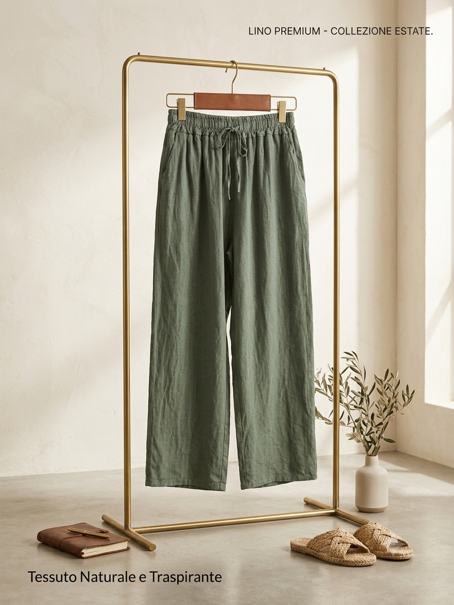 Pantalone lino largo
