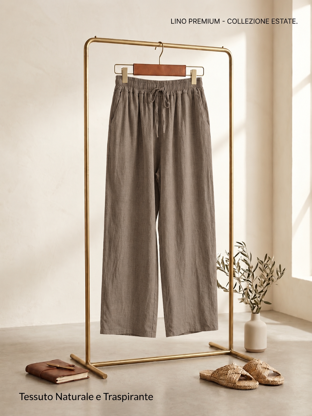 Pantalone lino largo